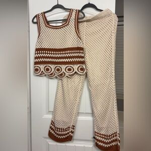 Crochet Tank Top and Pants Beach Cover up Set